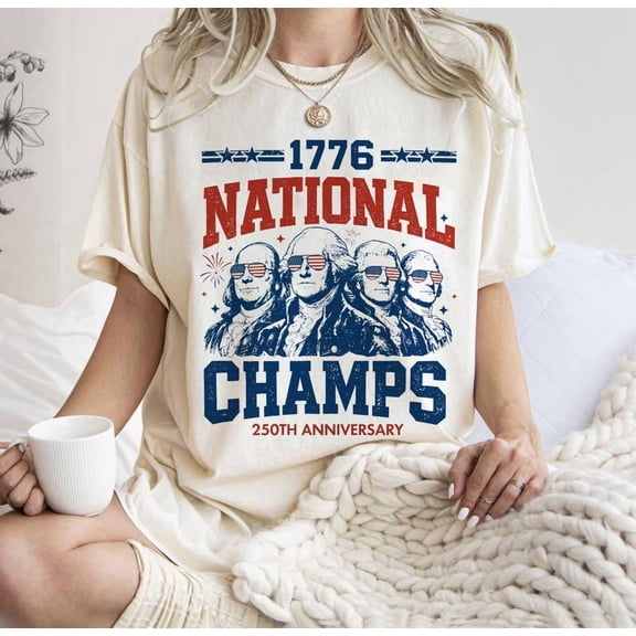 1776 National Champs Shirt, Vintage Funny Founding Fathers T-Shirt, Patriotic Sports Parody 250th Anniversary Top
