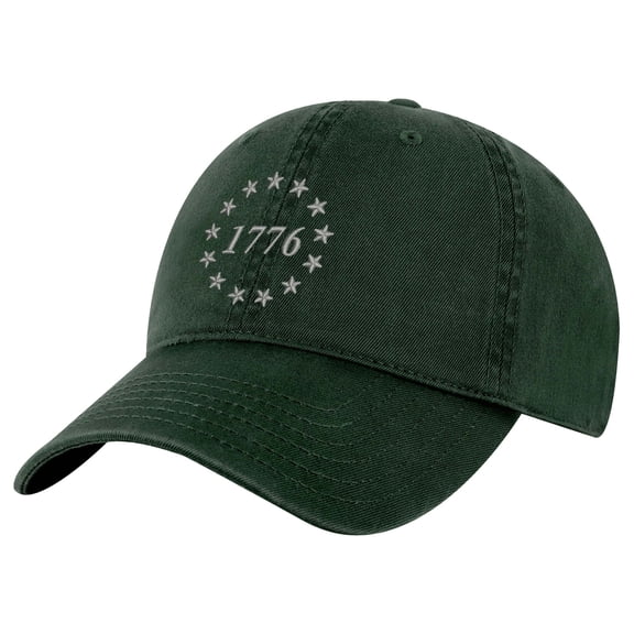 1776 Patriotic Baseball Cap - Declaration of Independence Hat - 13 Colonies Embroidered Strapback (AlpineGreen)