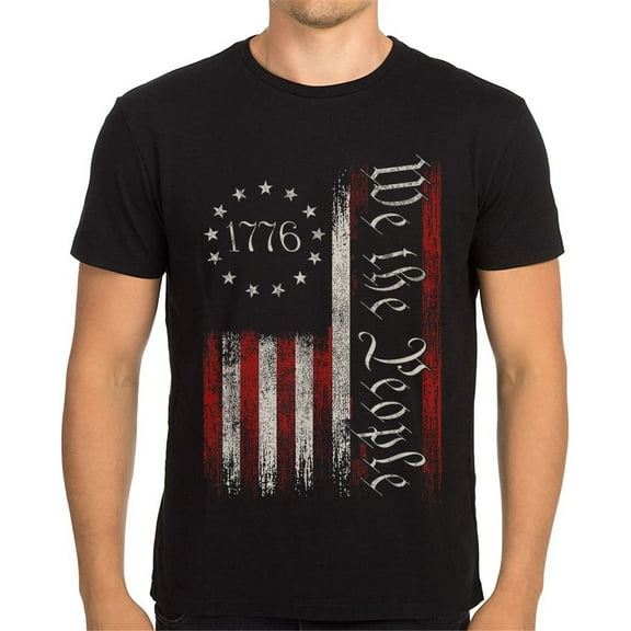 1776 We the People American Patriotic USA Flag T Shirt 4th of July Shirt Independence Day Men T-Shirt Gift Tops Graphics Casual Crew Neck Shirts Tee Black Large