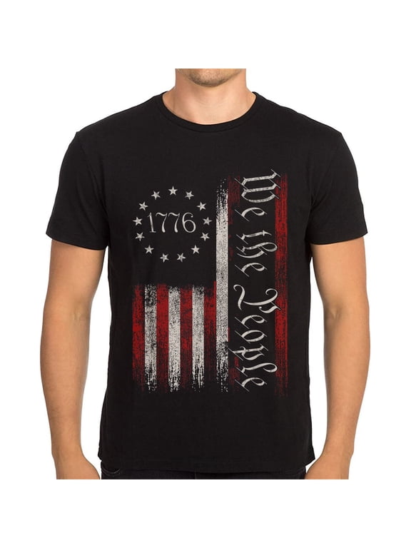 1776 We the People American Patriotic USA Flag T Shirt 4th of July Shirt Independence Day Men T-Shirt Gift Tops Graphics Casual Crew Neck Shirts Tee Black Medium