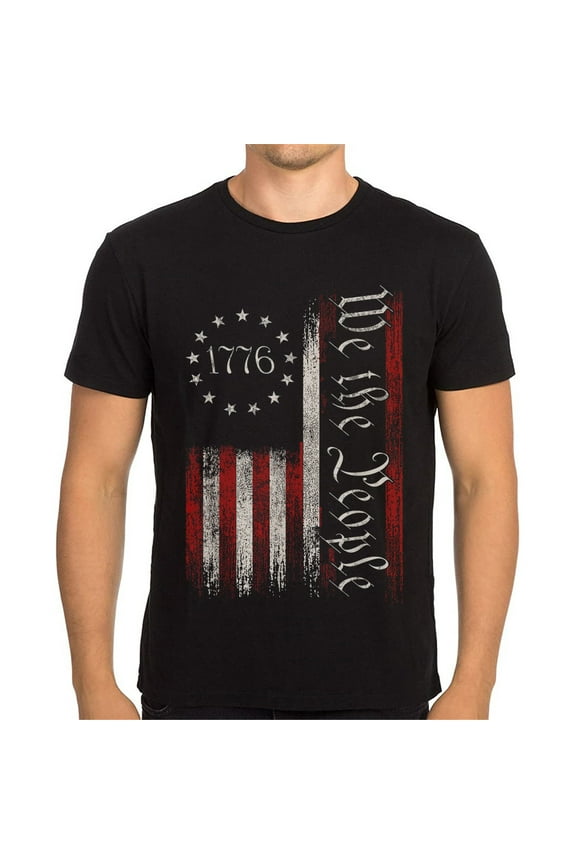 1776 We the People American Patriotic USA Flag T Shirt 4th of July Shirt Independence Day Men T-Shirt Gift Tops Graphics Casual Crew Neck Shirts Tee Black XX-Large
