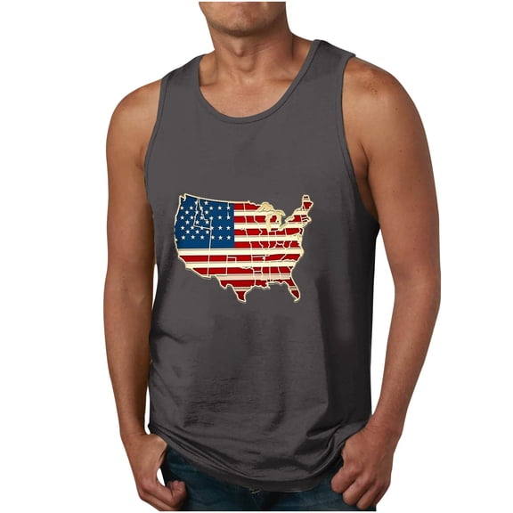 1776 Shirts for Men Men's Print Tank Top Casual Sports Sleeveless Round Neck T-Shirt Tank Top Dark Gray 5Xl