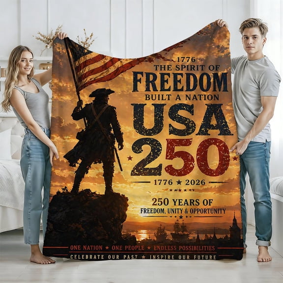 1776 The Spirit of Freedom Built a Nation USA 250 Patriotic Independence Day Blanket, Lightweight Flannel Throw for Sofa, Bed, Travel,Perfect Gift for America 250th Anniversary.