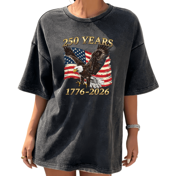 1776 To 2026 Patriotic USA Womens Washed Black T-Shirt S-2XL Tops