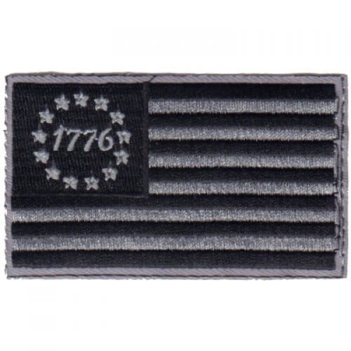 1776  USA Flag Patch, Hook and Loop, America, Patriotic, Silver and Black 3.25"x2"