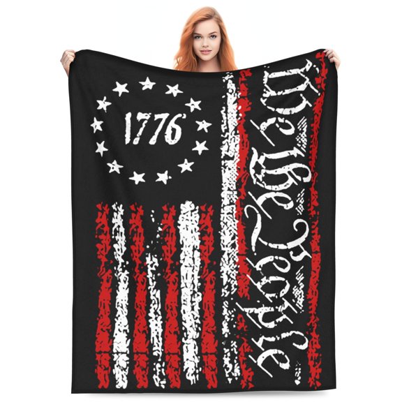 1776 We The People American Blanket Soft and Warm Cozy Flannel Lightweight Throw Blanket for Couch Sofa Bed 80x60