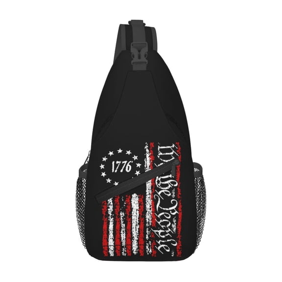1776 We The People American Chest Sling Bag Crossbody Shoulder Backpack Adjustable Lightweight Travel Hiking Casual Daypack Unisex