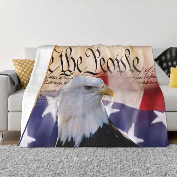 1776 We The People American Eagle Blanket Soft and Warm Cozy Flannel Lightweight Throw Blanket for Couch Sofa Bed 80x60