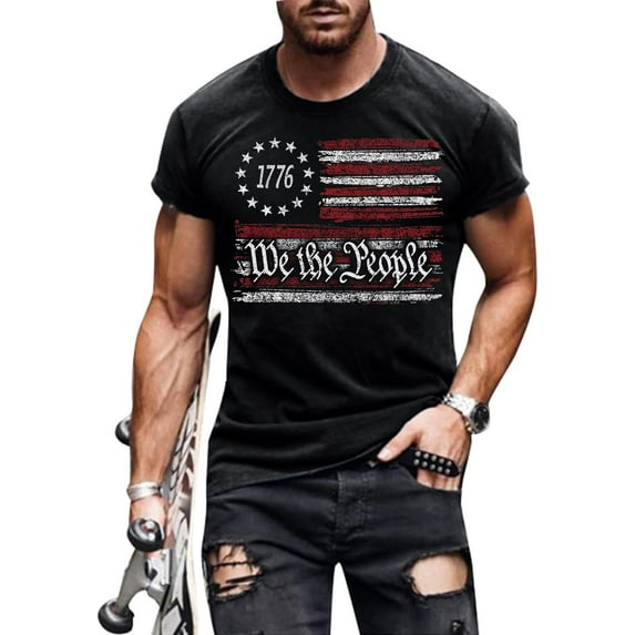 1776 We The People Shirt Mens 4th of July Shirts American Flag Patriotic T-Shirt