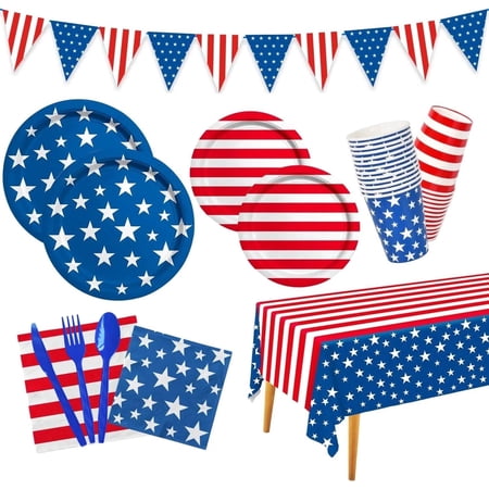 177PCS 4th of July Party Supplies, Fourth of July Tableware Set, Independence Day Party Decorations Serves 25
