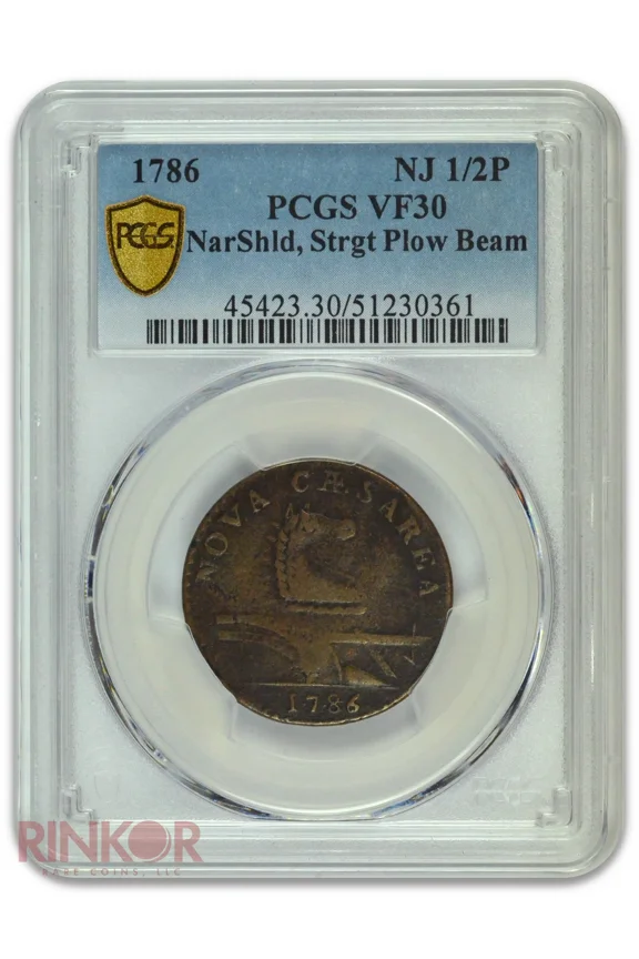 1786 Straight Plow Beam New Jersey Copper Colonial PCGS VF-30