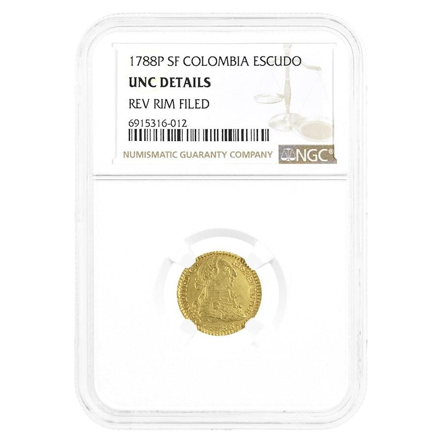1788P SF Colombia 1 Escudo Charles III Gold Coin NGC UNC Details