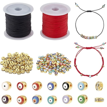 178pcs Evil Eyes Bracelets Making Kits Necklace Jewelry Making Golden Enamel Evil Eye Beads Rhinestone Spacer Beads Black Red Thread for Xmas Easter Ramadan Decoration