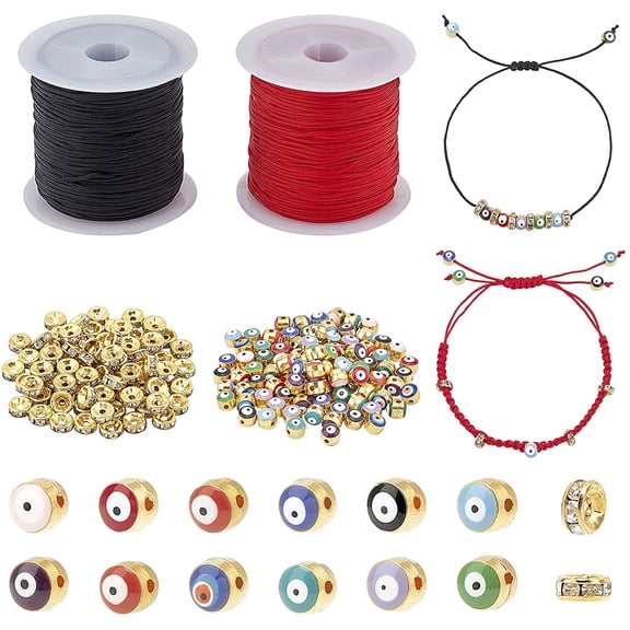 178pcs Evil Eyes Bracelets Making Kits Necklace Jewelry Making Golden Enamel Evil Eye Beads Rhinestone Spacer Beads Black Red Thread for Xmas Easter Ramadan Decoration