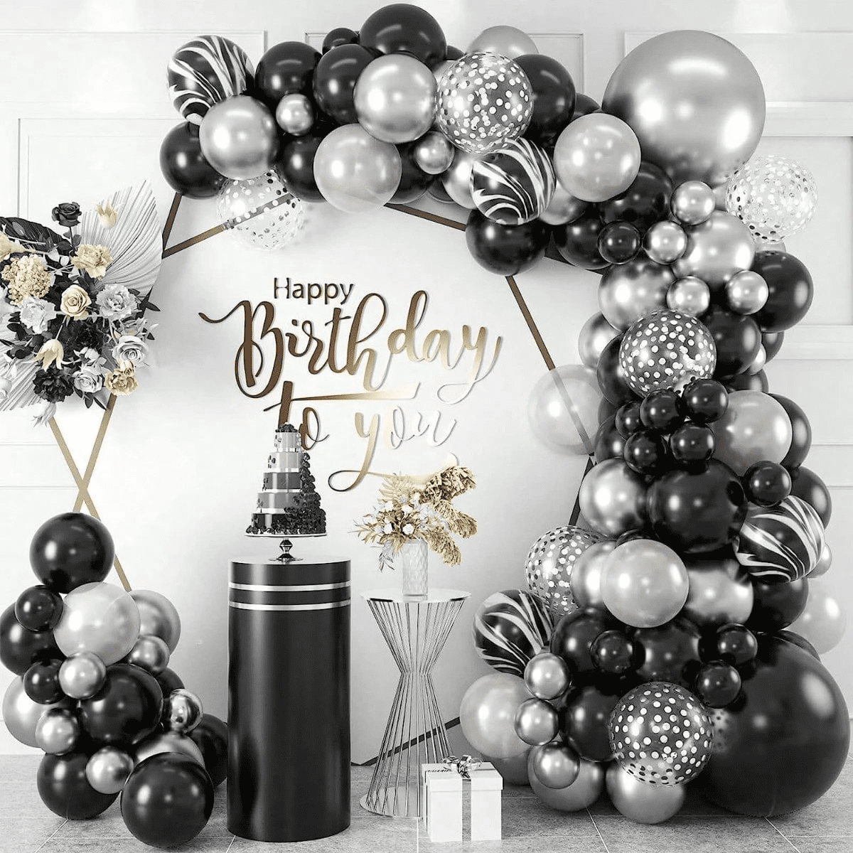 178pcs/Set Black Silver Balloon Garland Kit Chrome Silver Black Balloons Arch For Birthday Party Wedding Decoration Anniversary Decor Globos