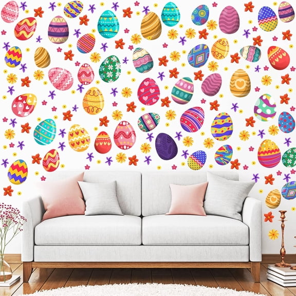 179 Pcs Easter Wall Stickers Wall Decals Egg Clings Flower Colorful Spring Easter Decor Party Supplies for Home Office School Door Window, 6 Sheets(Eggs Style)