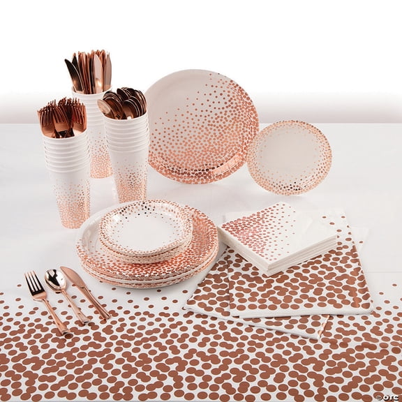 179 Pieces Rose Gold Dot Party Tableware Kit for 24 Guests with Cutlery