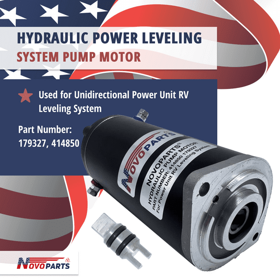 Replacement Hydraulic Pump Motor 179327 414850 for Unidirectional Power Unit RV Leveling Systems with Heavy-Duty Construction, 7.5 Height with Manual Drive and Collar Coupling 286722
