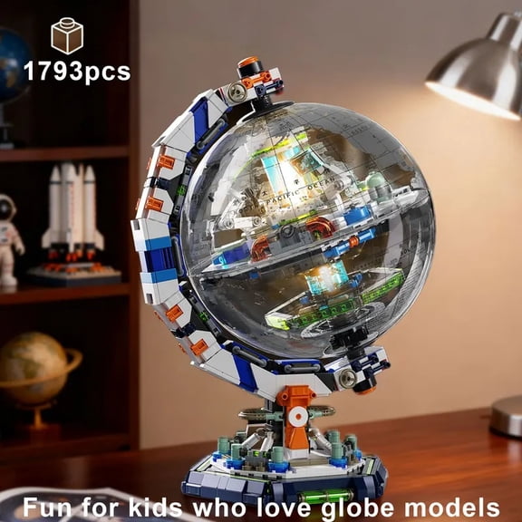 1793PCS Sci-Fi Skyverse Globe Building Blocks Set 360 Rotatable Creative Transparent Space Station Globe with LED Light High Tech STEM Aerospace Geography Constrution Bricks Toy Home Offic
