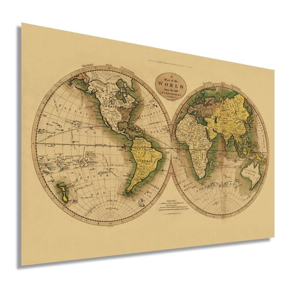 1795 Map of the World - Vintage Map Wall Art - Beautiful Wall Decor - Large Vintage World Map - Vintage World Map Poster - Vintage Old World Map (Tan)