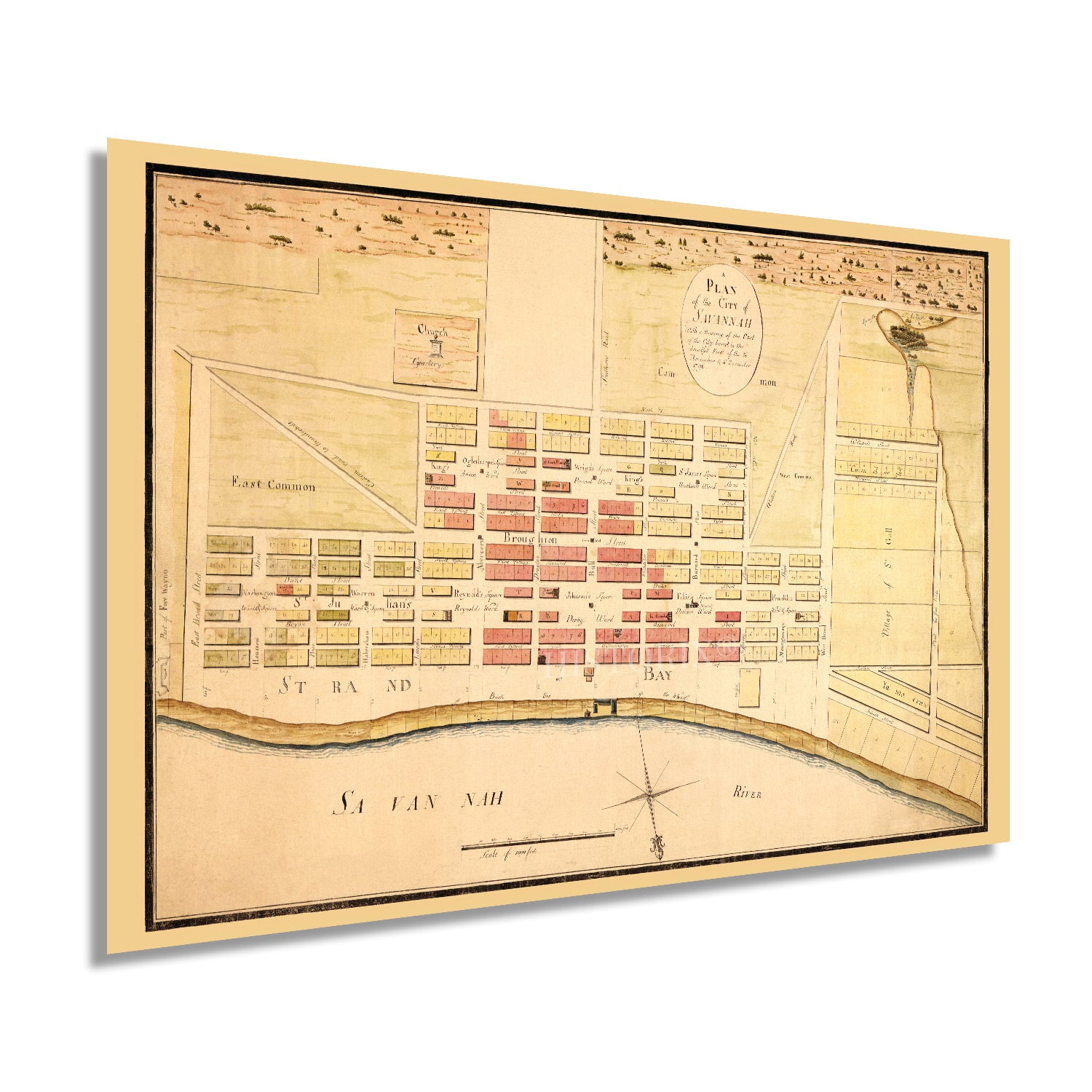 1796 Map of Savannah Georgia - Vintage Savannah GA Map - History Map of ...