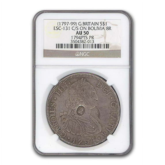 (1797-99) G. Britain Silver Dollar on Bolivia 8 Reales AU-50 NGC