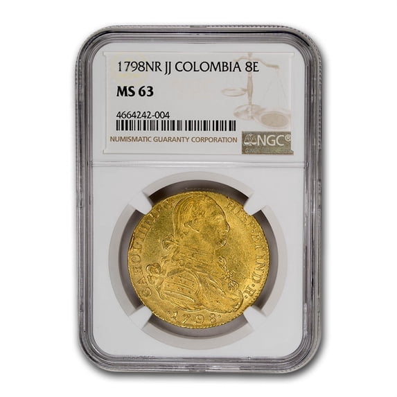 1798- NR JJ Colombia Gold 8 Escudo Carol IIII MS-63 NGC