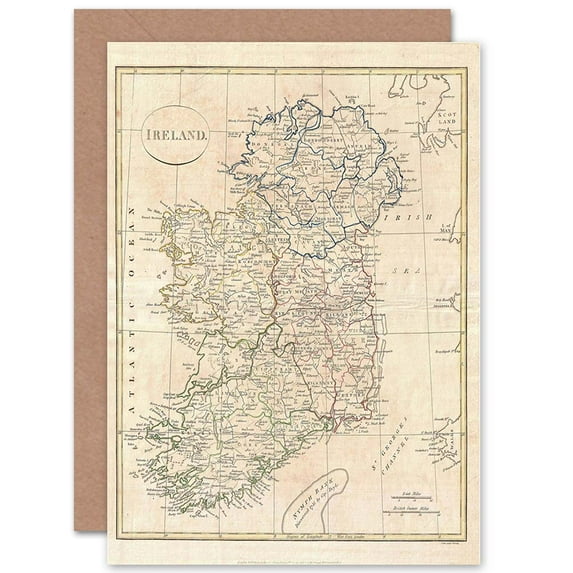 1799 Clement Cruttwell Map Ireland Birthday Greetings Card Plus Envelope Blank inside