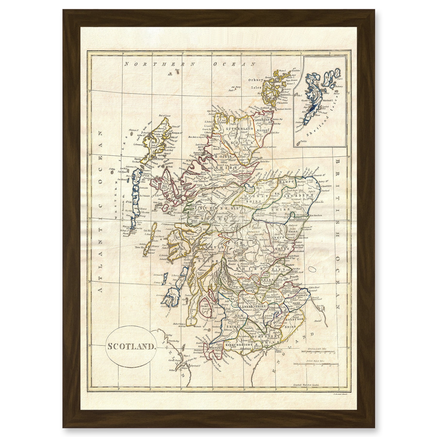 1799 Clement Cruttwell Map Scotland Vintage Historic Iconic A4 Artwork ...