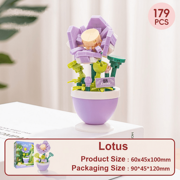 179PCS Lotus Flower Blocks, Flower Building Block Sets, Plants and Succulent Toys, Building Block Flowerpot For Botanical Collection Birthday Gift Valentine's Day Gifts