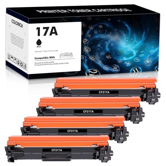Colorich Compatible for HP 17A CF217A Toner Cartridge 4-Pack WITH CHIP for Laserjet Pro M102w M102a, MFP M130nw M130fw M130fn M130a Printer (Black)