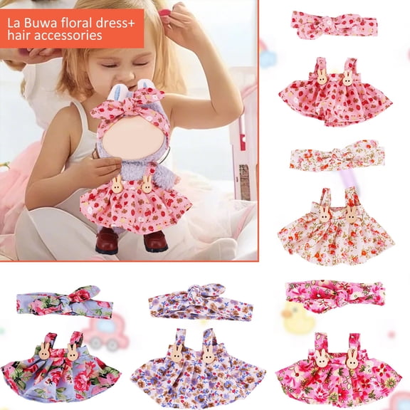17Cm Doll Clothes Floral Dress Hair Accessories Set With Small Fresh Pattern, Simulated Chiffon & Delicate Lace, High-Precision Tailored For Sit And Party Series