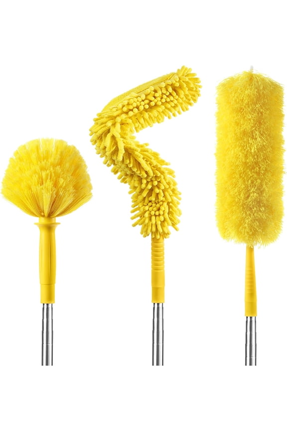 17FT Extendable Duster with 2-9 ft Extension Pole for High Ceilings, Cobweb Duster for Ceiling Fans Hard-to-Reach Areas, Long Handle Microfiber Dusting Tool for Home Cleaning