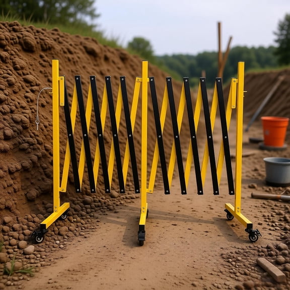 17FT Metal Expandable Barricade Retractable Security Gate with Portable Traffic Control Barrier Heavy Duty Powder Coated Steel Construction for Construction Site Crowd Control Garage Driveway Event