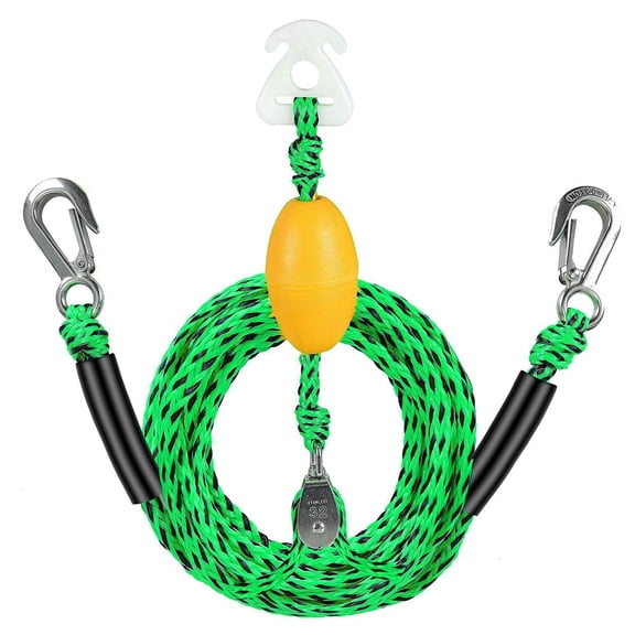 17FT Water Tow Rope with 2 Large Eyed Steel Hooks for Safe and Secure Connection during Water Sports (green black)