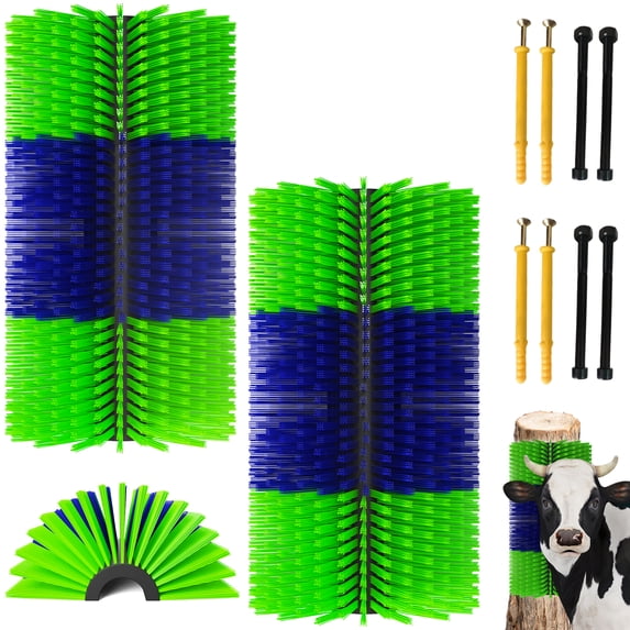 17IN 2Pc Durable Livestock Scratching Brush, Horse Cow Goat Grooming Massage Brush, Animal Back Itch Relief & Blood Circulation Support,for Stables & Ranches(Green-Blue)