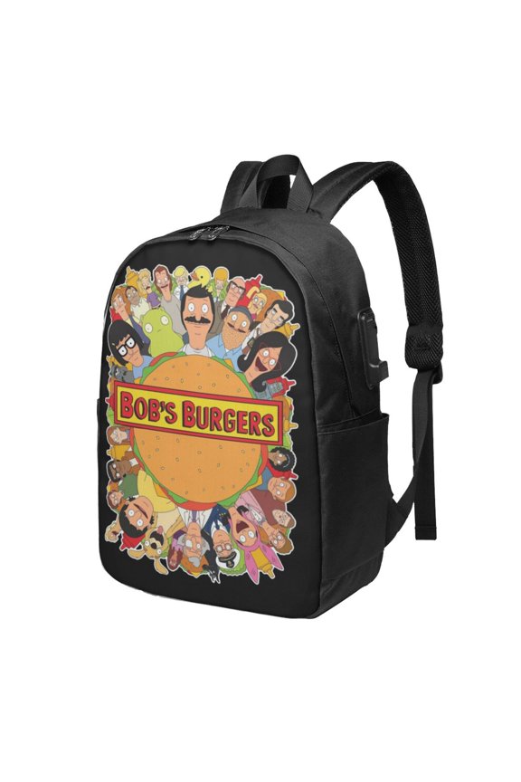 17In Bob Family's Bur-Ger Laptop Backpack with USB Travel Backpack Laptop Bag Waterproof Travel Backpack Purse Fashion Computer Bag