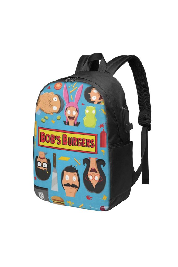 17In Bob Family's Bur-Ger Laptop Backpack with USB Travel Backpack Laptop Bag Waterproof Travel Backpack Purse Fashion Computer Bag