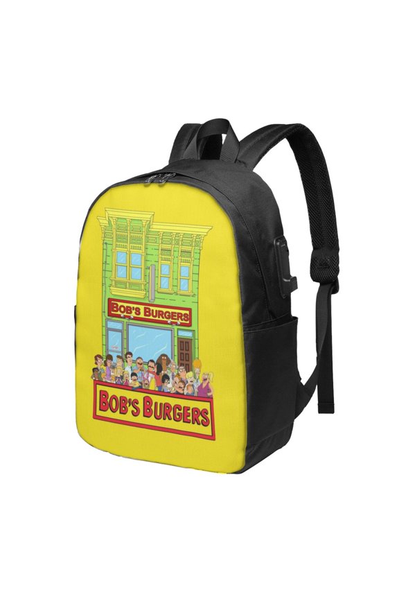 17In Bob Family's Bur-Ger Laptop Backpack with USB Travel Backpack Laptop Bag Waterproof Travel Backpack Purse Fashion Computer Bag