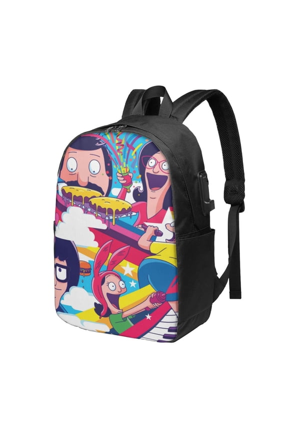 17In Bob Family's Bur-Ger Laptop Backpack with USB Travel Backpack Laptop Bag Waterproof Travel Backpack Purse Fashion Computer Bag