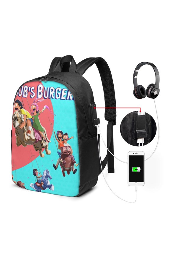 17In Bob's Bur-Ger Laptop Backpack with U-SB Port For for Men Women Backpack Lightweight Fashion Backpack