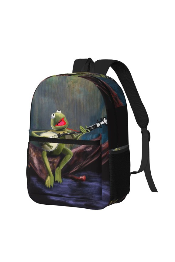 17In Ker-mit The Frog Backpack Large Carry On Backpack with Front Pocket Lightweight Sports Travel Laptop Bag