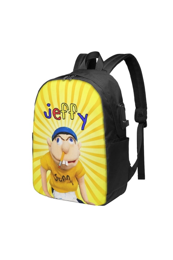 17In Sml Cartoon Jef-,fy Laptop Backpack with USB Travel Backpack Laptop Bag Waterproof Travel Backpack Purse Fashion Computer Bag