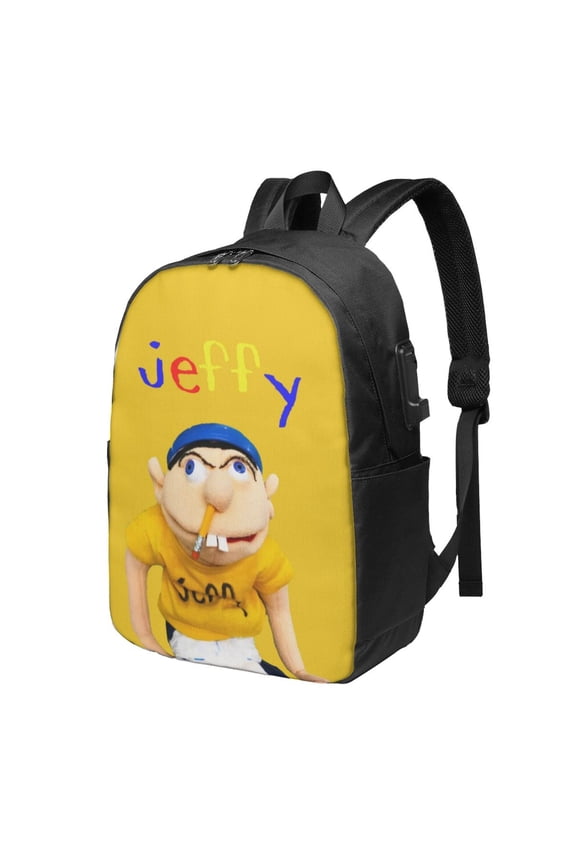 17In Sml Cartoon Jef-,fy Laptop Backpack with USB Travel Backpack Laptop Bag Waterproof Travel Backpack Purse Fashion Computer Bag
