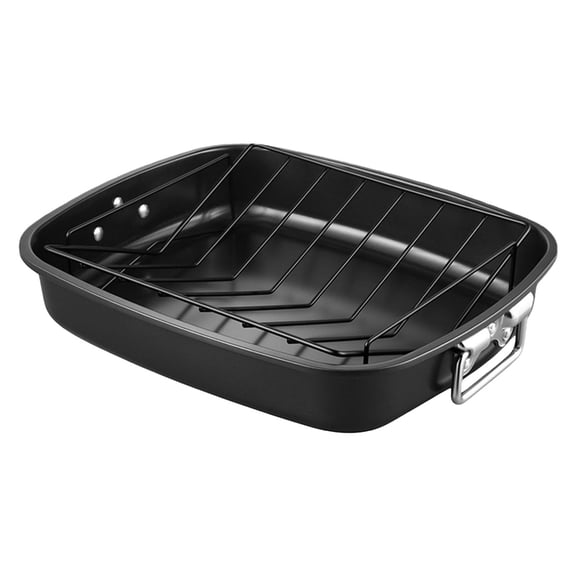17Inch Turkey Roasting Tray Includes V-Shape Grill Rack Heavy Duty Carbon Steel Baking Pan Kitchen Cookware for Oven