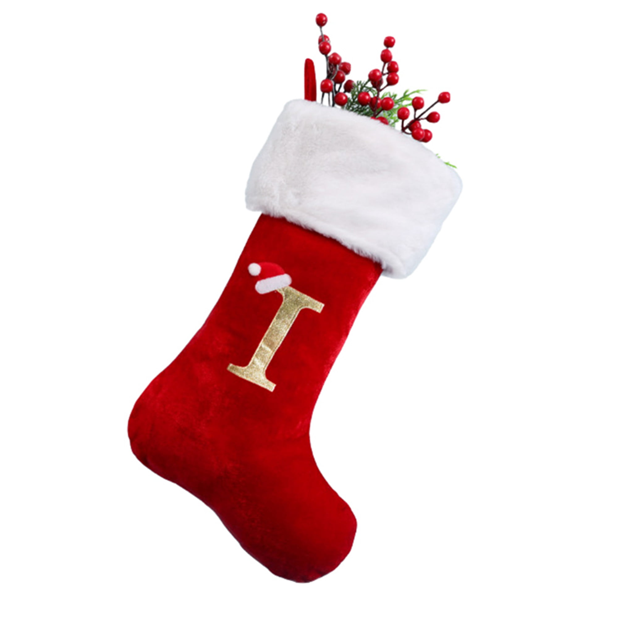 17Inches Monogram Christmas Stockings Red Green Velvet White Soft Plush