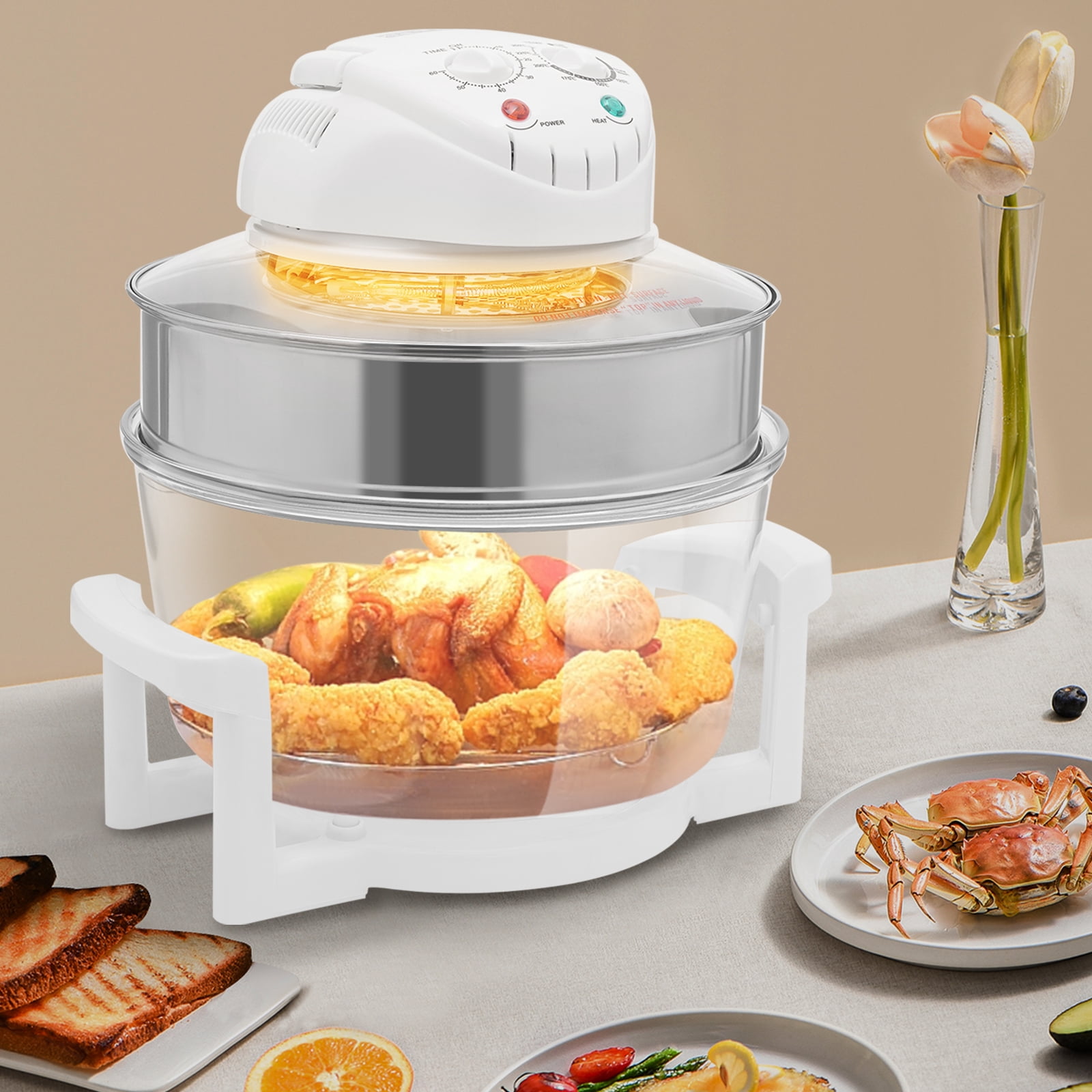 17L / 17.96Qt Air Fryer, 1200W-1400W, 360° Viewable Glass Air Fryer with Expansion Ring for Home Kitchens 110V-120V