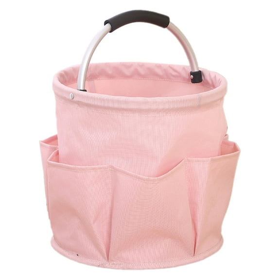 17L Cleaning Caddy with Handle, 4.5 Gallon Cleaning Supply Caddy, Foldable Organizer with 6 Pockets, for Tools, Towels, and Outdoor or Bathroom Storage (Pink)