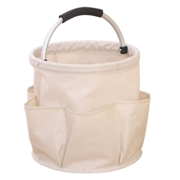 17L Cleaning Caddy with Handle, 4.5 Gallon Cleaning Supply Caddy, Foldable Organizer with 6 Pockets, for Tools, Towels, and Outdoor or Bathroom Storage (White)