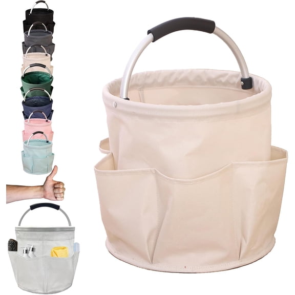 17L Cleaning Caddy with Handle, 4.5 Gallon Cleaning Supply Caddy, Foldable Organizer with 6 Pockets, for Tools, Towels, and Outdoor or Bathroom Storage